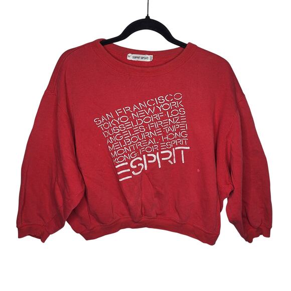 Esprit Tops - Vintage 80s 90s Espirit Cropped Sweatshirt Women Medium Logo Boxy Balloon Sleeve